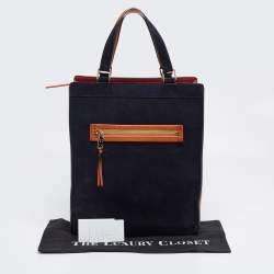 Pre Owned Chloe Navy Blue/Tan Suede and Leather Top Zip Tote