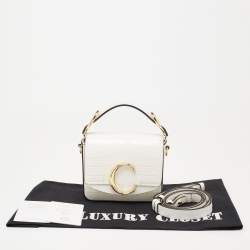 Pre Owned Chloe Off White Croc Embossed Leather Mini C Top Handle Bag