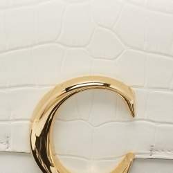 Pre Owned Chloe Off White Croc Embossed Leather Mini C Top Handle Bag
