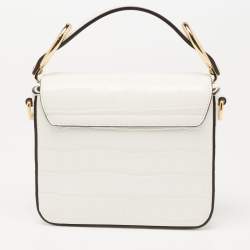 Pre Owned Chloe Off White Croc Embossed Leather Mini C Top Handle Bag