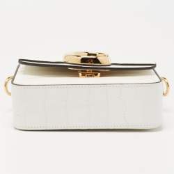 Pre Owned Chloe Off White Croc Embossed Leather Mini C Top Handle Bag