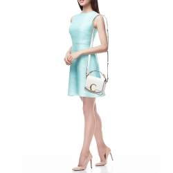 Pre Owned Chloe Off White Croc Embossed Leather Mini C Top Handle Bag