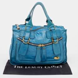 Pre Owned حقيبة ساتشل كلوي باي جلد أزرق كبيرة