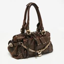 Pre Owned Chloe Brown Shimmer Leather Paddington Capsule Satchel