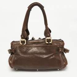 Pre Owned Chloe Brown Shimmer Leather Paddington Capsule Satchel