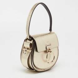 Pre Owned Chloe Metallic Gold Leather Small Tess Top Handle Bag