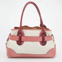 Pre Owned Chloe Multicolor Leather, Canvas And Python Buckle Tote