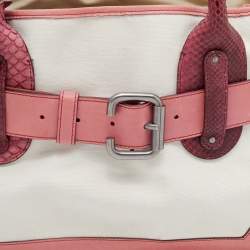 Pre Owned Chloe Multicolor Leather, Canvas And Python Buckle Tote