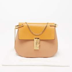 Chloe Beige/Mustard Leather Medium Drew Shoulder Bag