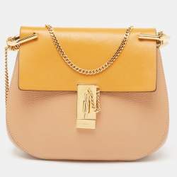 Chloe Beige/Mustard Leather Medium Drew Shoulder Bag