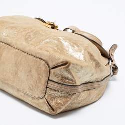 Pre Owned Chloe Gold Crinkled Glossy Leather Elsie Top Handle Bag