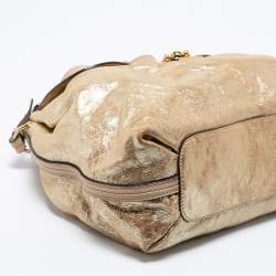 Pre Owned Chloe Gold Crinkled Glossy Leather Elsie Top Handle Bag
