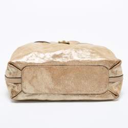 Pre Owned Chloe Gold Crinkled Glossy Leather Elsie Top Handle Bag