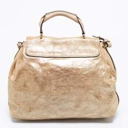 Pre Owned Chloe Gold Crinkled Glossy Leather Elsie Top Handle Bag