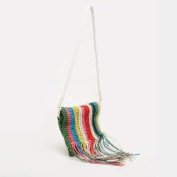 مملوكة مسبقًا Chloe Multicolour Leather Fringed Striped Macramé Shoulder Bag