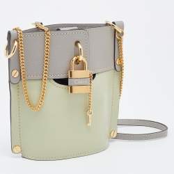 Pre Owned Chloe Green/Grey Leather Padlock Chain Bucket Bag