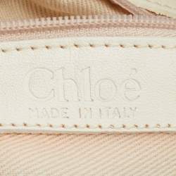 Chloe Cream Canvas and Leather Crystal Embellished Crescent Hobo