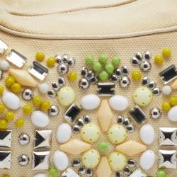 Chloe Cream Canvas and Leather Crystal Embellished Crescent Hobo