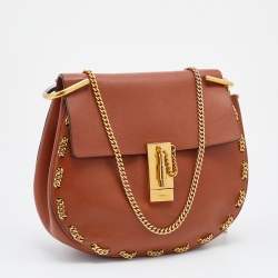 Pre Owned Chloe Brown Leather Medium Chain Detail Drew Shoulder Bag