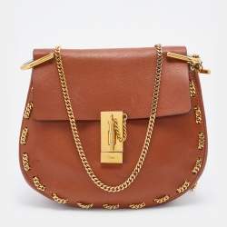 Pre Owned Chloe Brown Leather Medium Chain Detail Drew Shoulder Bag