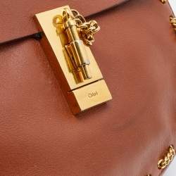 Pre Owned Chloe Brown Leather Medium Chain Detail Drew Shoulder Bag