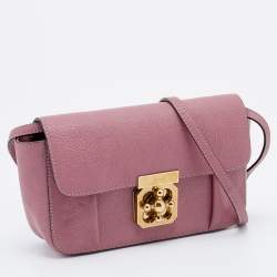 Pre Owned Chloe Old Rose Leather Mini Elsie Crossbody Bag