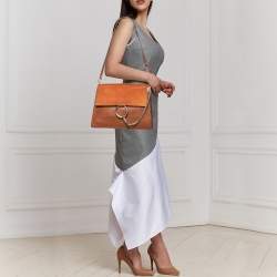 Pre Owned Chloe Brown/Orange Leather And Suede Faye Shoulder Bag