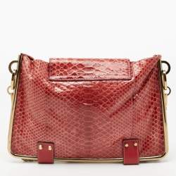 Chloe Burgundy Python Leather Sally Chain Flat Clutch