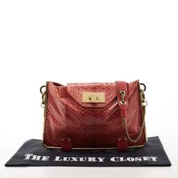 Chloe Burgundy Python Leather Sally Chain Flat Clutch
