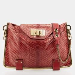 Chloe Burgundy Python Leather Sally Chain Flat Clutch