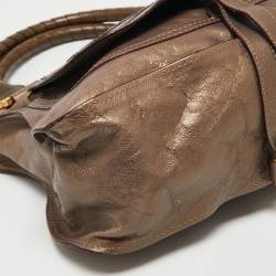 Pre Owned Chloé Metallic Dark Beige Leather Medium Marcie Satchel