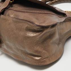 Pre Owned Chloé Metallic Dark Beige Leather Medium Marcie Satchel