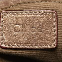 Pre Owned Chloé Metallic Dark Beige Leather Medium Marcie Satchel