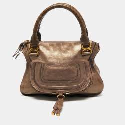 Pre Owned Chloé Metallic Dark Beige Leather Medium Marcie Satchel