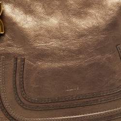 Pre Owned Chloé Metallic Dark Beige Leather Medium Marcie Satchel