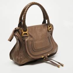 Pre Owned Chloé Metallic Dark Beige Leather Medium Marcie Satchel