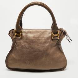 Pre Owned Chloé Metallic Dark Beige Leather Medium Marcie Satchel