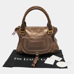 Pre Owned Chloé Metallic Dark Beige Leather Medium Marcie Satchel