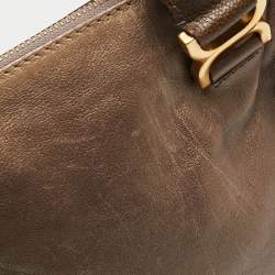 Pre Owned Chloé Metallic Dark Beige Leather Medium Marcie Satchel