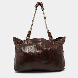 Pre Owned Chloe Brown Python Leather Chain Handle Tote