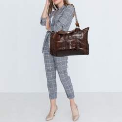 Pre Owned Chloe Brown Python Leather Chain Handle Tote