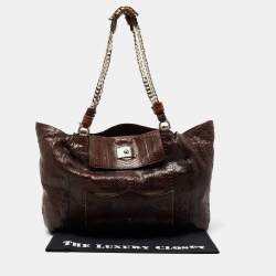 Pre Owned Chloe Brown Python Leather Chain Handle Tote