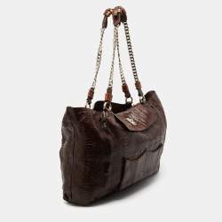 Pre Owned Chloe Brown Python Leather Chain Handle Tote