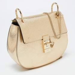 Pre Owned Chloe Metallic Gold Leather Medium Drew Shoulder Bag