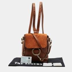 Chloe Brown Leather and Suede Small Faye Backpack