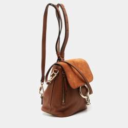 Chloe Brown Leather and Suede Small Faye Backpack