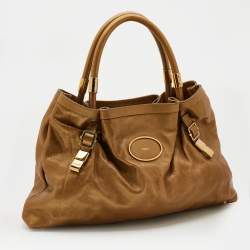 Pre Owned Chloe Metallic Gold Leather Large Victoria Tote
