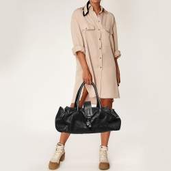 Pre Owned Chloe Black Leather Heart Charm Flap Satchel