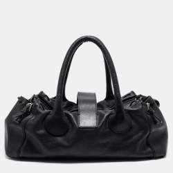 Pre Owned Chloe Black Leather Heart Charm Flap Satchel