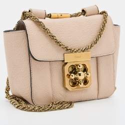 Pre Owned Chloe Peach Leather Mini Elsie Crossbody Bag
